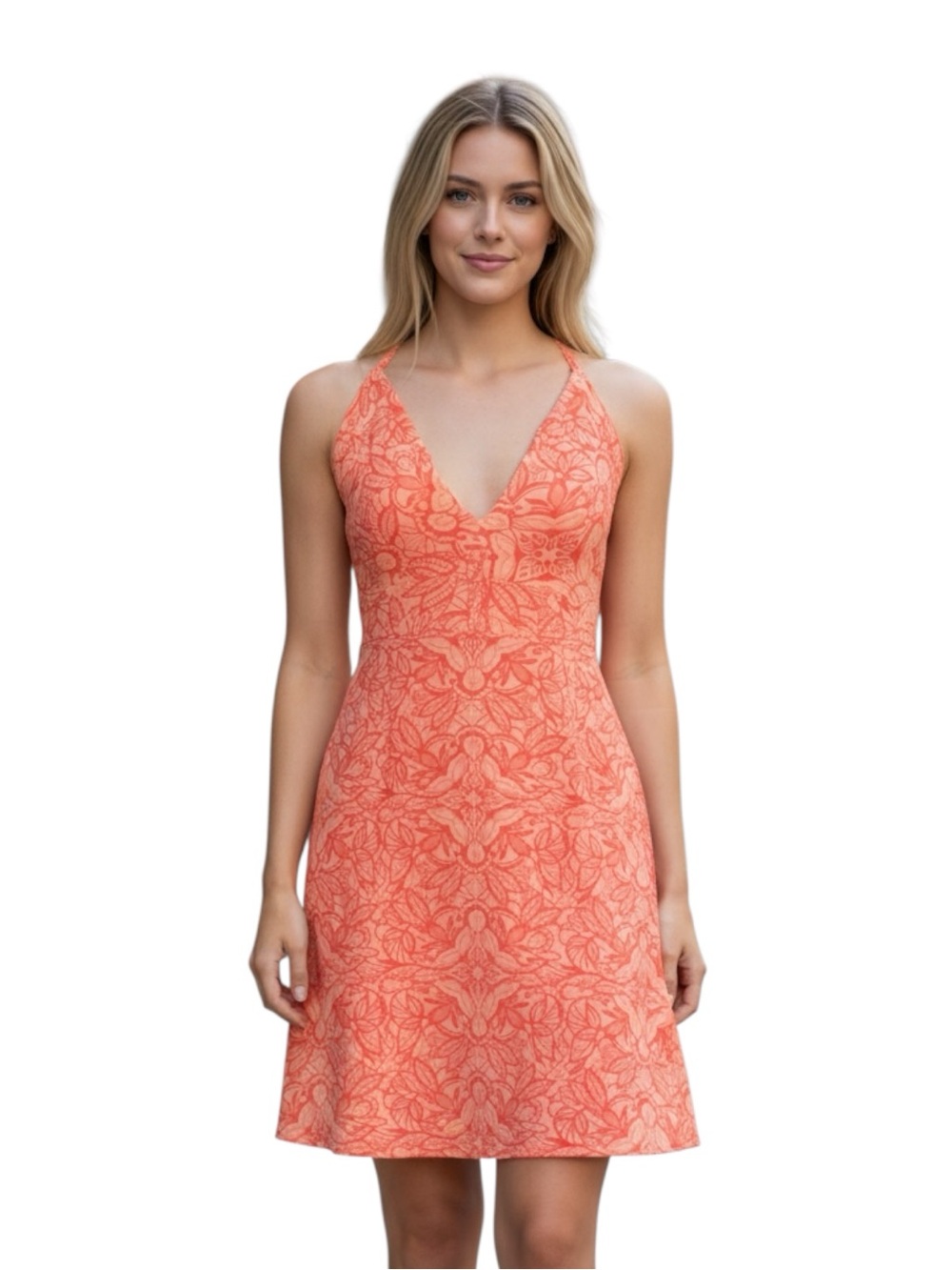 The North Face Natalya Coral Orange Floral Halter Dress Size XS